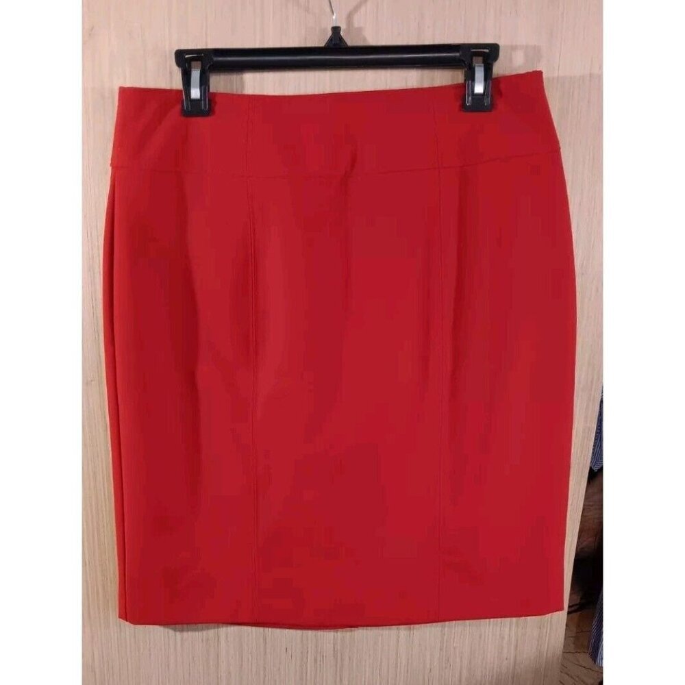 Worthington (12) Womens Red‎ Pencil Skirt Fully Lined Rear Zipper Faux Pockets
